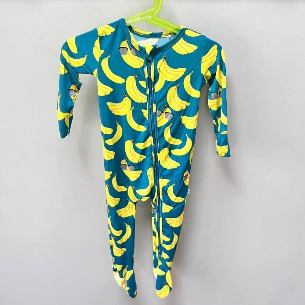Posh Peanut Baby Pajamas 9-12M Banana Print Bamboo & Spandex Footed Zippered‎